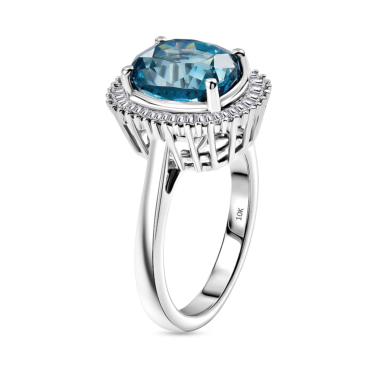 Luxoro AAA Cambodian Blue Zircon and Diamond I2 5.20 ctw Ocean Starlight Halo Ring in 10K White Gold (Size 10.0) image number 3