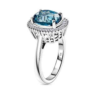 Luxoro AAA Cambodian Blue Zircon and Diamond I2 5.20 ctw Ocean Starlight Halo Ring in 10K White Gold (Size 10.0)