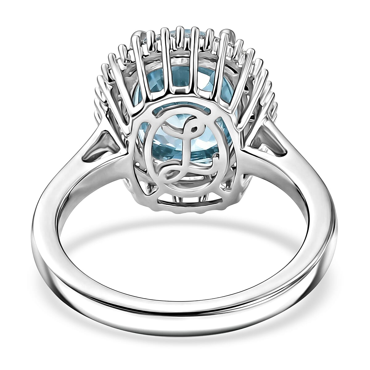 Luxoro AAA Cambodian Blue Zircon and Diamond I2 5.20 ctw Ocean Starlight Halo Ring in 10K White Gold (Size 10.0) image number 4