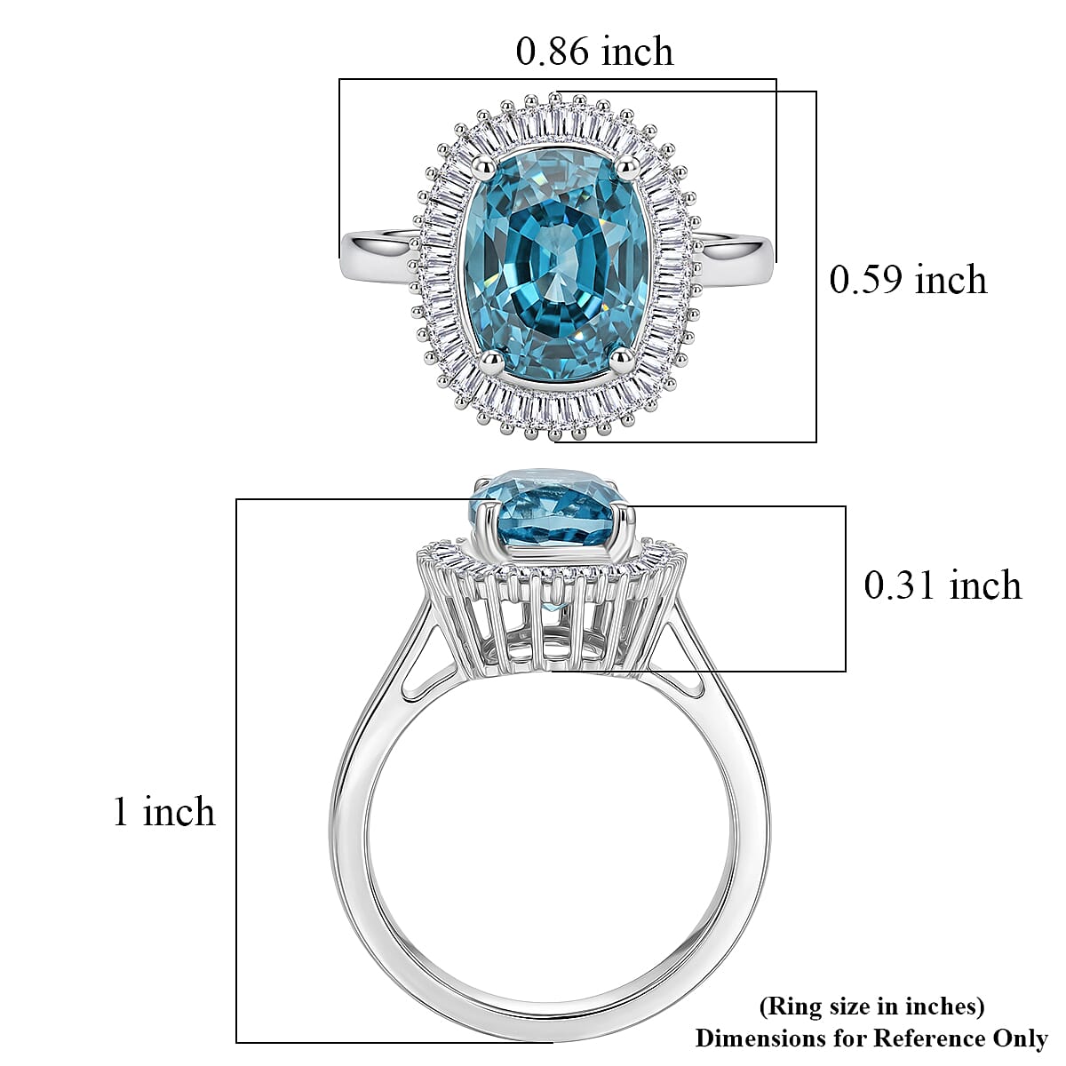 Luxoro AAA Cambodian Blue Zircon and Diamond I2 5.20 ctw Ocean Starlight Halo Ring in 10K White Gold (Size 10.0) image number 5