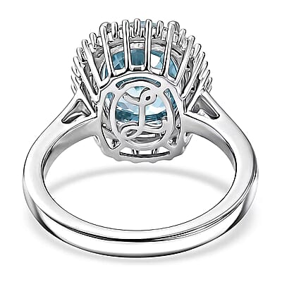 Luxoro AAA Cambodian Blue Zircon and Diamond I2 5.20 ctw Ocean Starlight Halo Ring in 10K White Gold (Size 10.0)