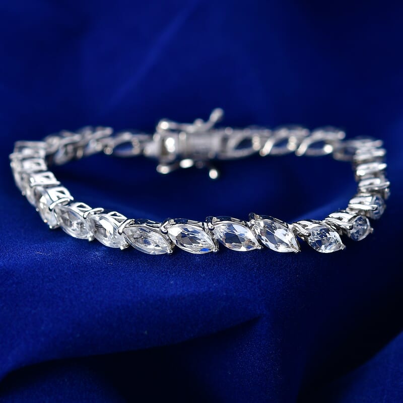 EverTrue White Topaz 16.50 ctw Leaf Elegance Bracelet in Platinum Bond (6.50 In)