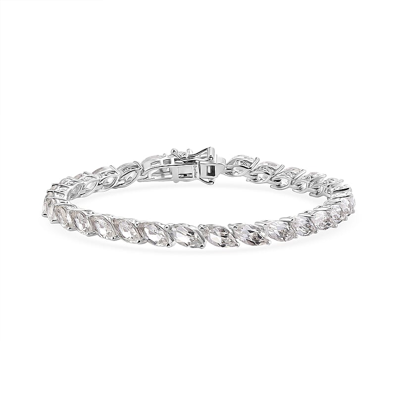 EverTrue White Topaz 19.35 ctw Leaf Elegance Bracelet in Platinum Bond (7.25 In)