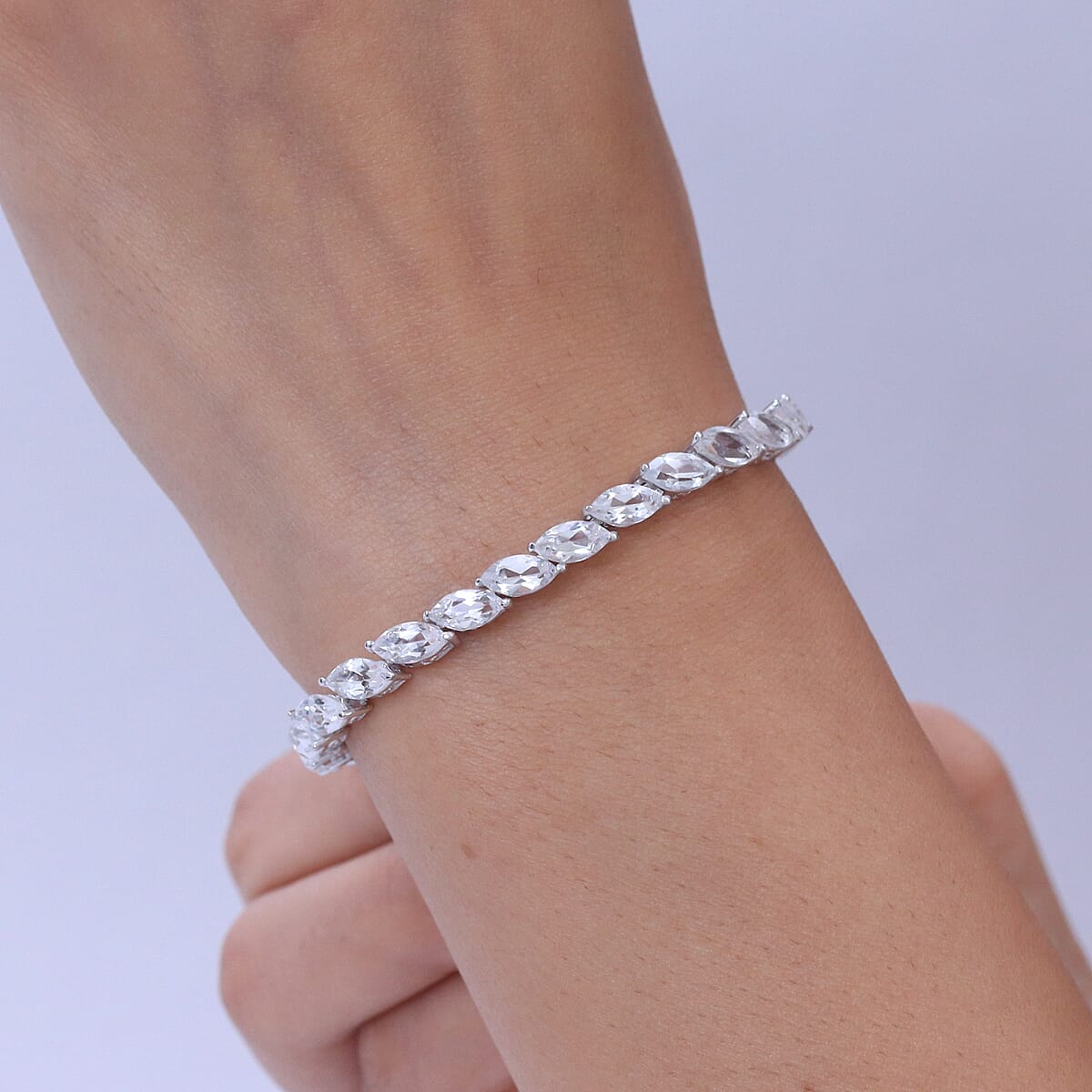 EverTrue White Topaz 19.35 ctw Tennis Bracelet in Platinum Bond (7.25 In) image number 2