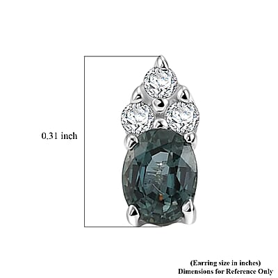 D'Joy Montana Sapphire and White Zircon 0.60 ctw Classic Crown Stud Earrings in Rhodium Over Sterling Silver