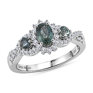 D'Joy Montana Sapphire and Moissanite 1.60 ctw Infinity Ring in Rhodium Over Sterling Silver (Size 10.0) (Del. in 8-10 Days)