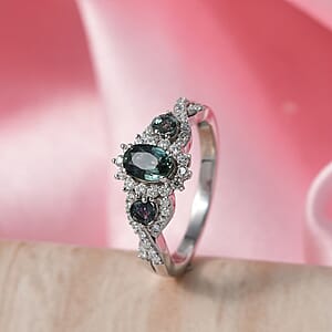 D'Joy Montana Sapphire and Moissanite 1.60 ctw Infinity Ring in Rhodium Over Sterling Silver (Size 10.0) (Del. in 8-10 Days)