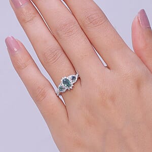 D'Joy Montana Sapphire and Moissanite 1.60 ctw Infinity Ring in Rhodium Over Sterling Silver (Size 10.0) (Del. in 8-10 Days)