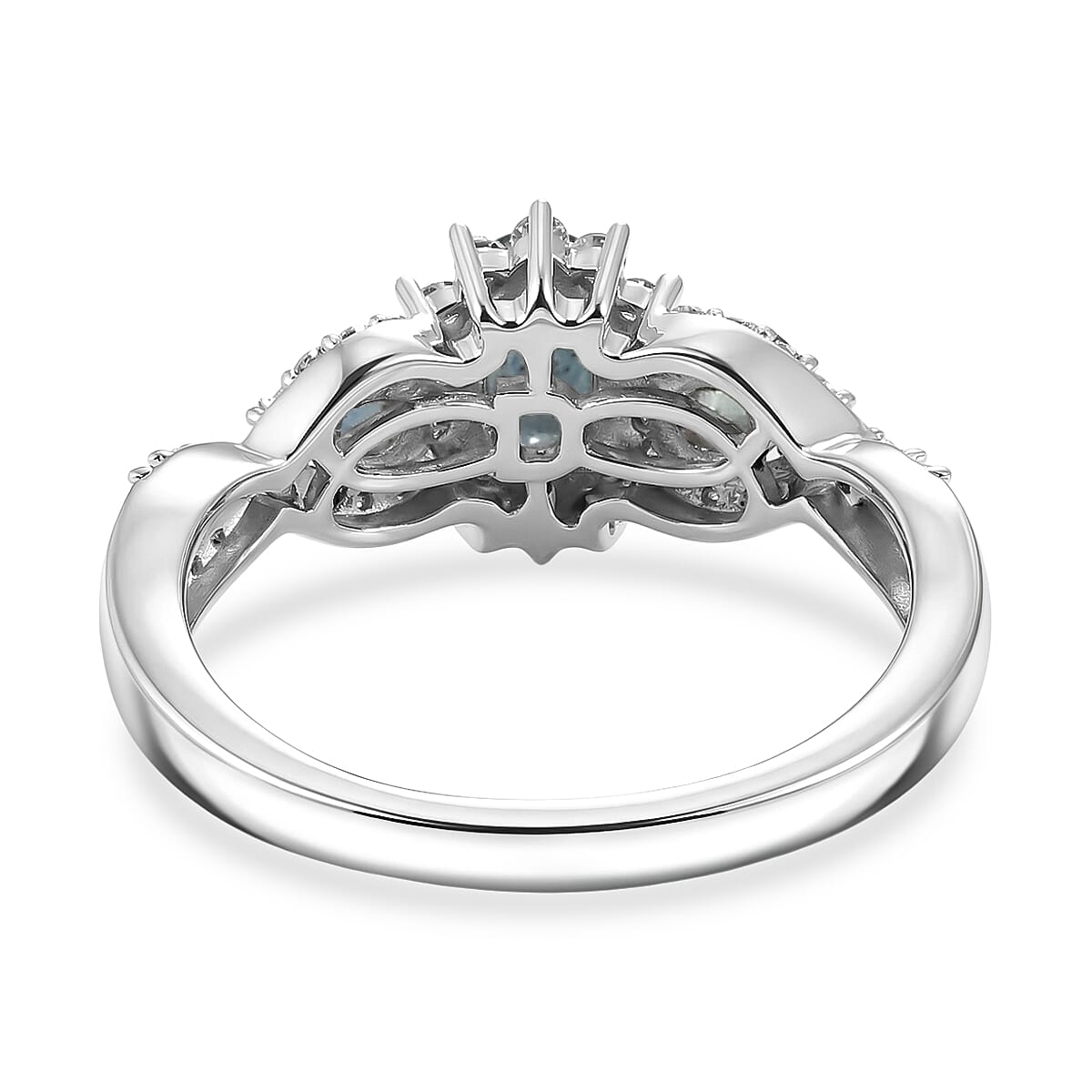 D'Joy Montana Sapphire and Moissanite 1.60 ctw Infinity Ring in Rhodium Over Sterling Silver (Size 10.0) (Del. in 8-10 Days) image number 4