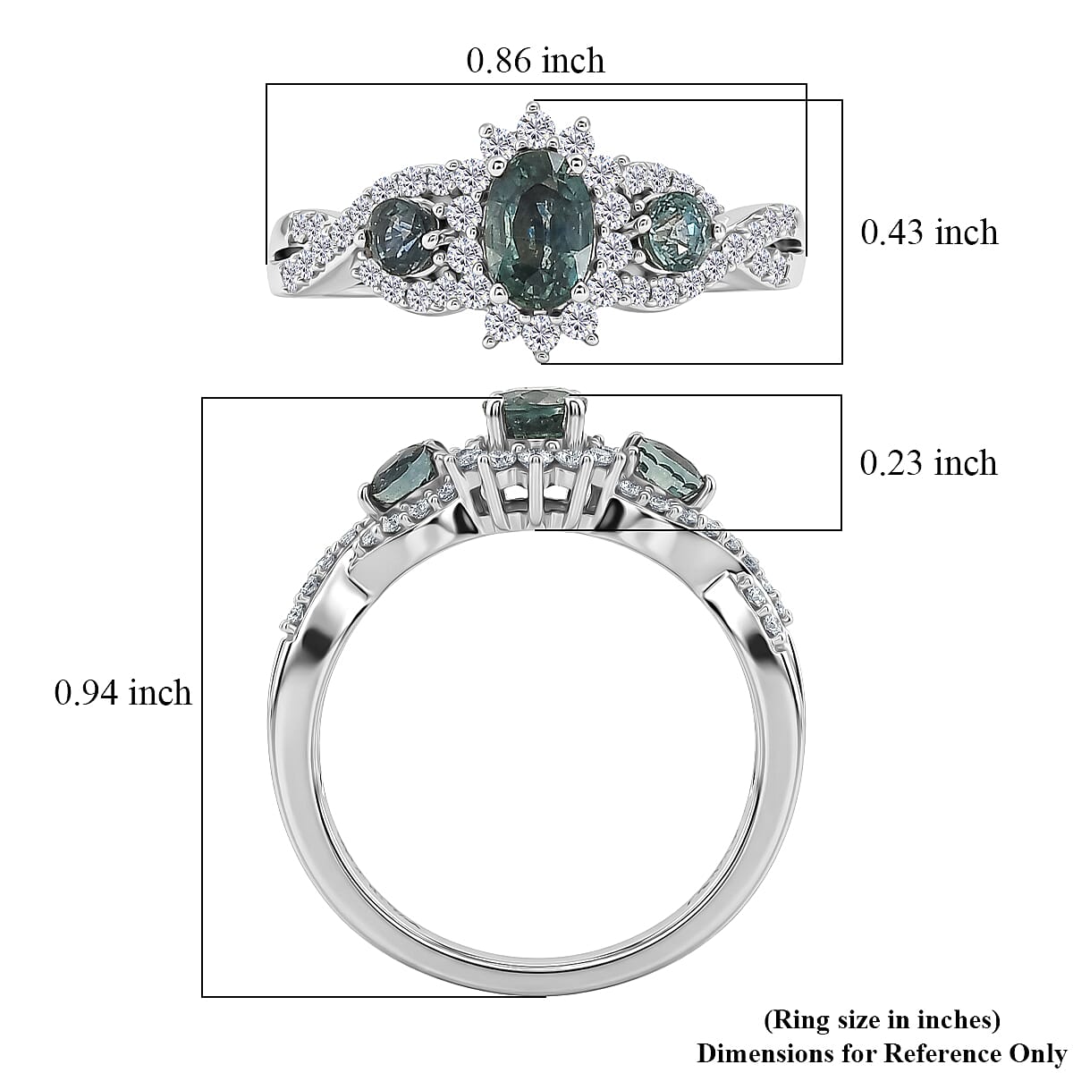 D'Joy Montana Sapphire and Moissanite 1.60 ctw Infinity Ring in Rhodium Over Sterling Silver (Size 10.0) (Del. in 8-10 Days) image number 5