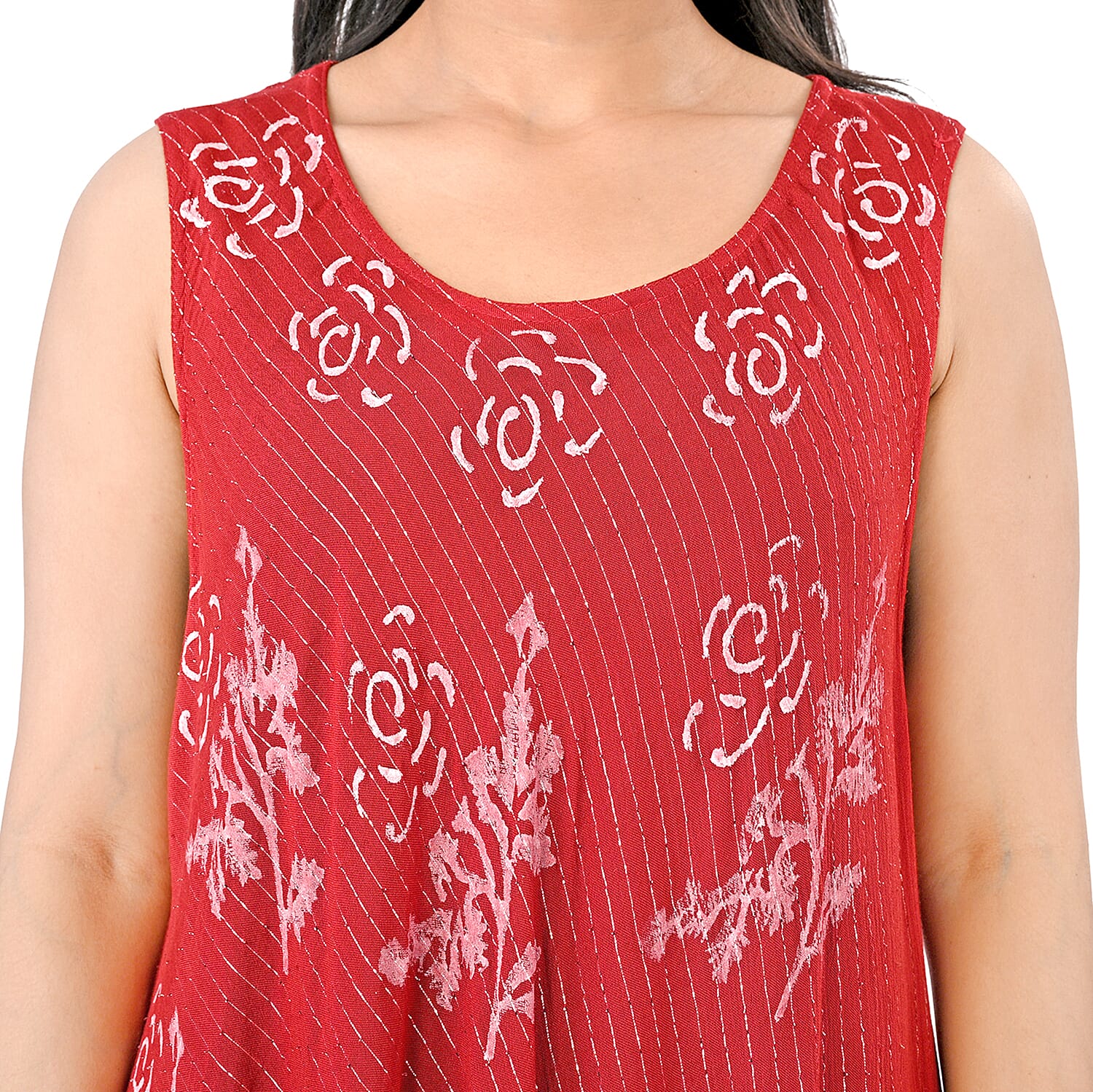 La Marey Maroon Lurex Block Printed Umbrella Dress- One Size Fits Most