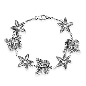 D'Joy Artisan Crafted Kanchanaburi Blue Sapphire  Station Bracelet (Size - 7.25) Sterling Silver ,  Silver Wt. 11.26 g (7.25 In)