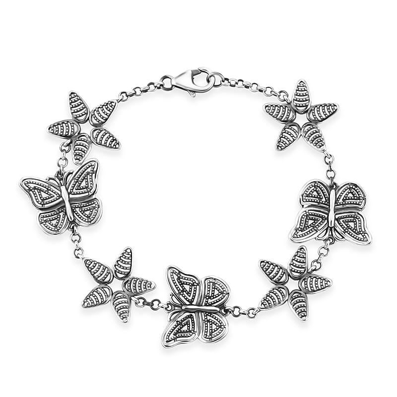 GP Trionfo Collection Artisan Crafted Butterfly Bracelet in Sterling Silver (7.25 In) 10.40 Grams
