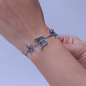 D'Joy Artisan Crafted Kanchanaburi Blue Sapphire  Station Bracelet (Size - 7.25) Sterling Silver ,  Silver Wt. 11.26 g (7.25 In)