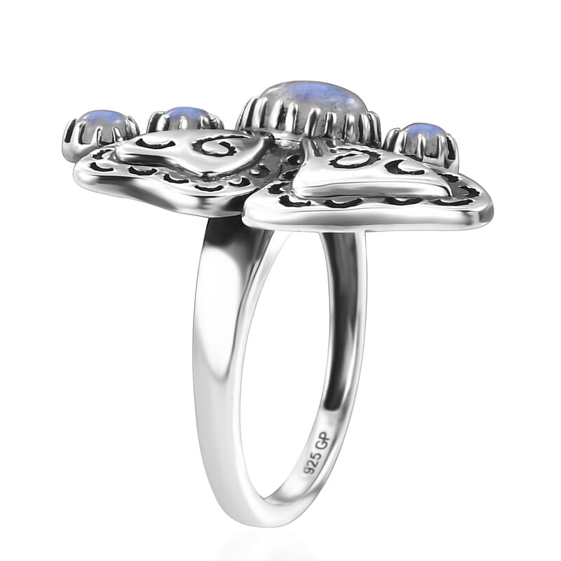 GP Trionfo Collection Artisan Crafted Premium Rainbow Moonstone 1.50 ctw Butterfly Ring in Sterling Silver (Size 6.0)