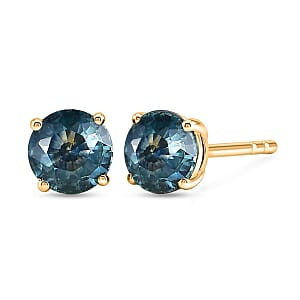 Premium Montana Sapphire 1.40 ctw Solitaire Stud Earrings in 10K Yellow Gold (Del. in 8-10 Days)