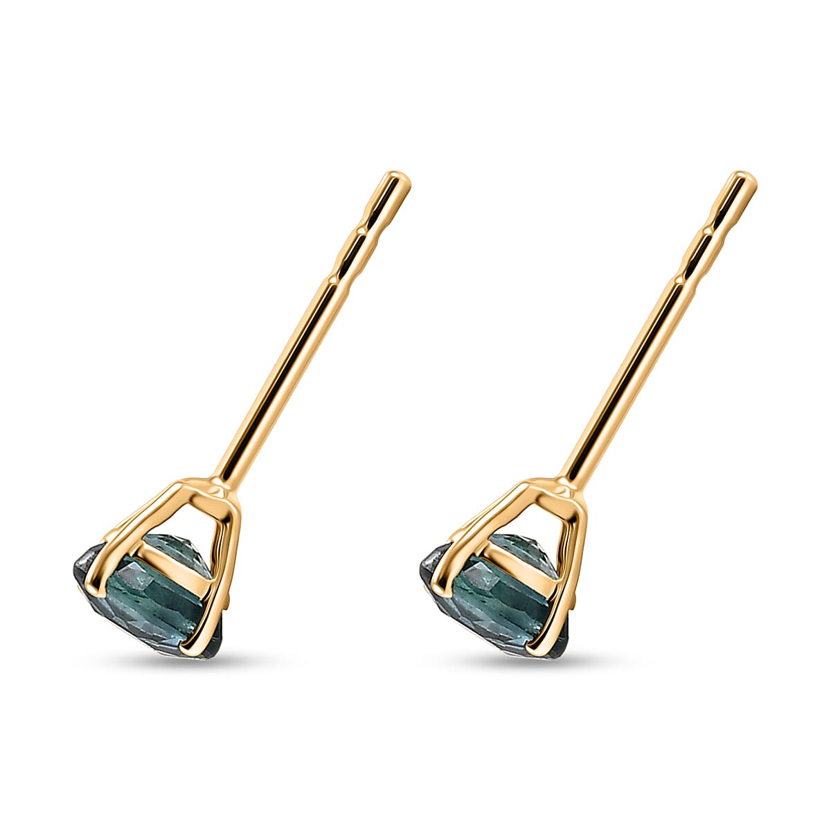 Premium Montana Sapphire 1.40 ctw Solitaire Stud Earrings in 10K Yellow Gold (Del. in 8-10 Days) image number 3