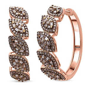 D'Joy Natural Champagne Diamond 1.50 ctw Flowing Vine Earrings in Rhodium Over Sterling Silver