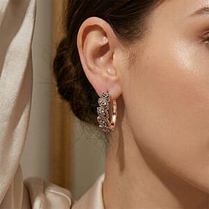 D'Joy Natural Champagne Diamond 1.50 ctw Flowing Vine Earrings in Rhodium Over Sterling Silver