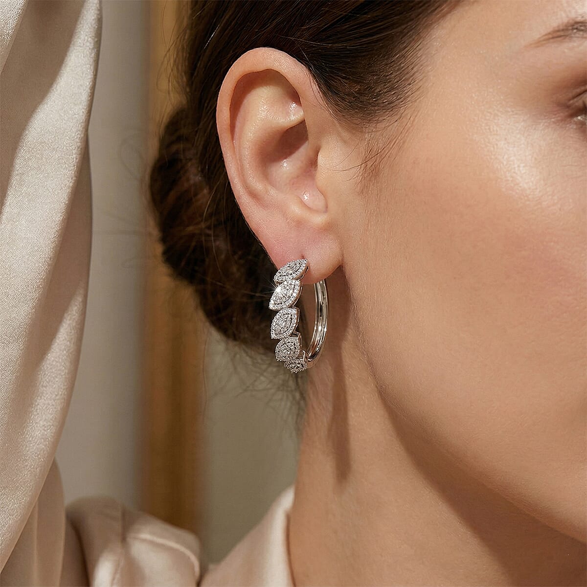 D'Joy Diamond 1.50 ctw Flowing Vine Earrings in Rhodium Over Sterling Silver image number 1