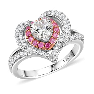 D'Joy White Topaz, Madagascar Pink Sapphire Ring in Rhodium Over Sterling Silver (Size 10.0) 1.80 ctw