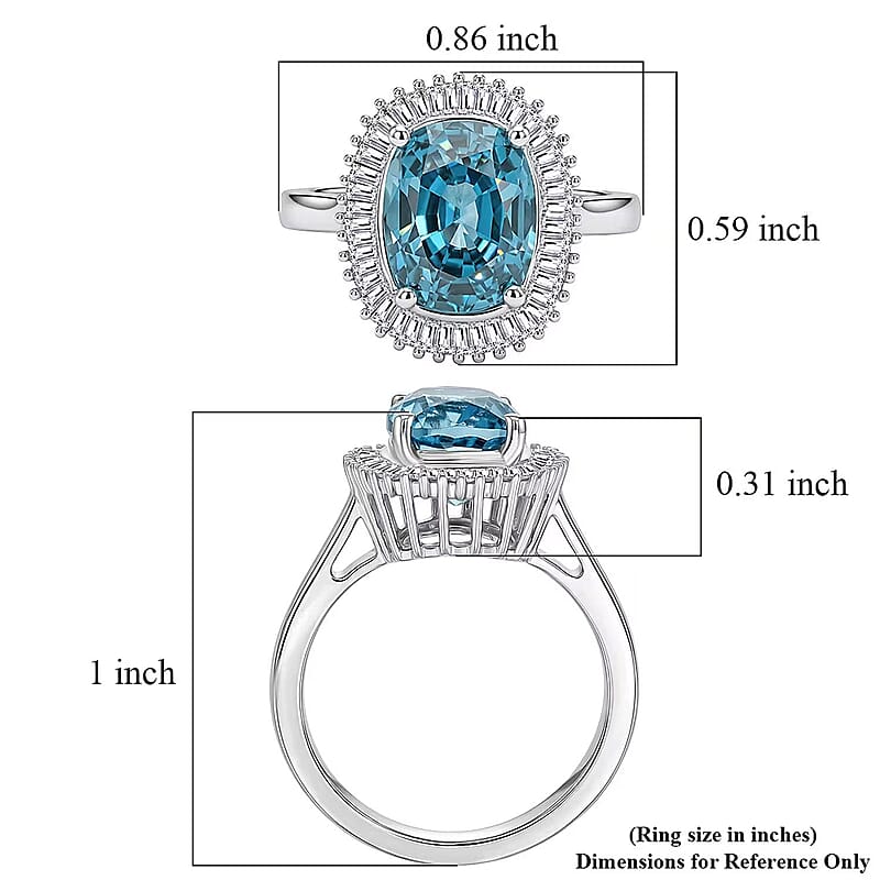 Luxoro AAA Cambodian Blue Zircon and Diamond I2 5.20 ctw Ocean Starlight Halo Ring in 10K White Gold (Size 7.0)