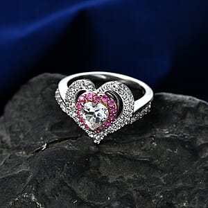 D'Joy White Topaz and Madagascar Pink Sapphire 1.80 ctw Ring in Rhodium Over Sterling Silver (Size 7.0)