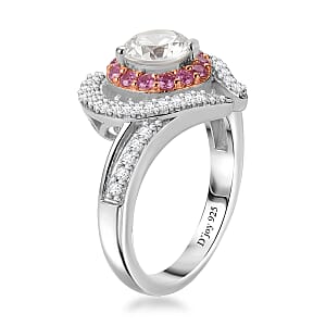 D'Joy White Topaz and Madagascar Pink Sapphire 1.80 ctw Ring in Rhodium Over Sterling Silver (Size 7.0)