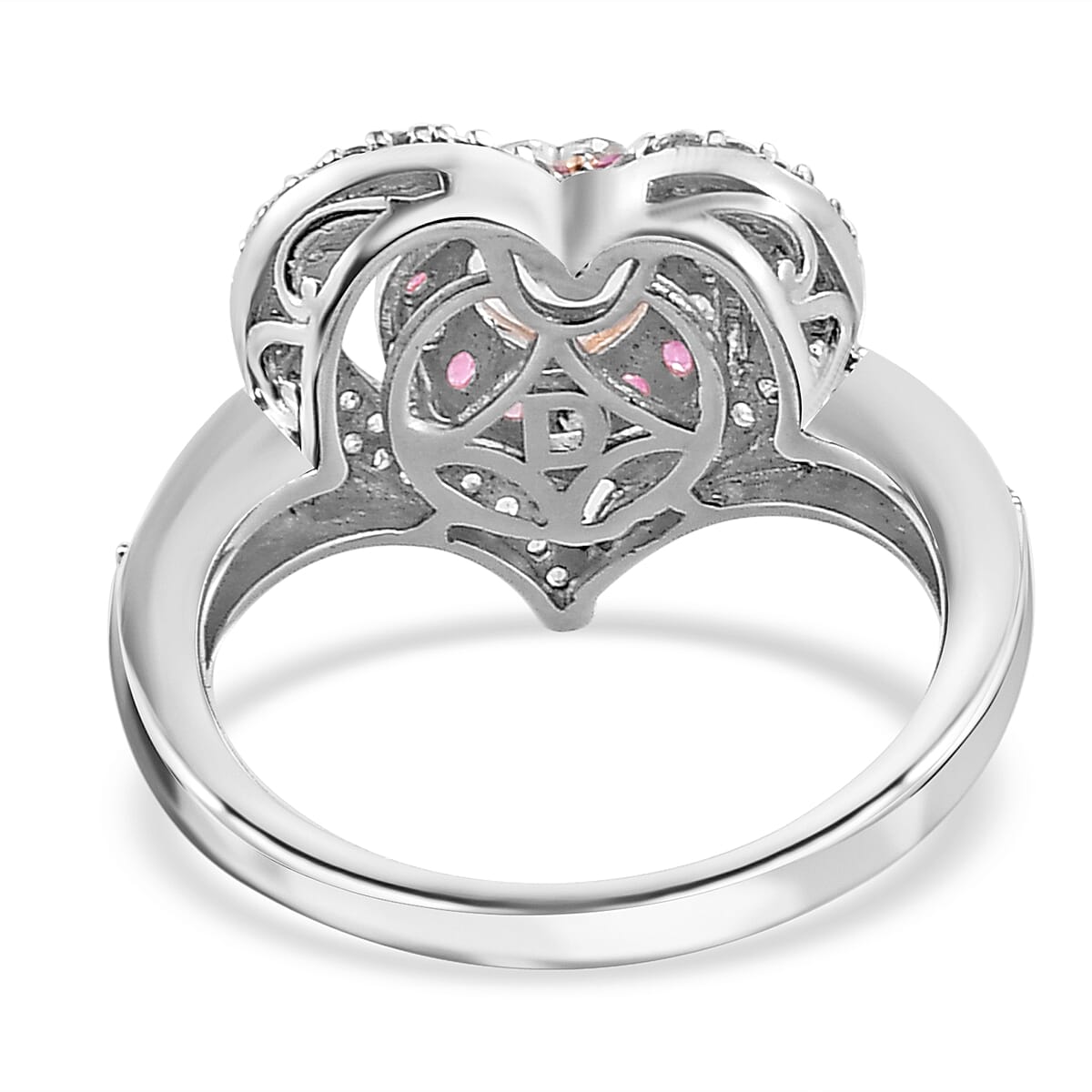 D'Joy White Topaz and Madagascar Pink Sapphire 1.80 ctw Ring in Rhodium Over Sterling Silver (Size 7.0) image number 4