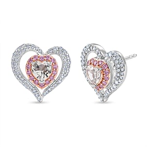 D'Joy White Topaz and Madagascar Pink Sapphire 2.50 ctw Earrings in Rhodium Over Sterling Silver