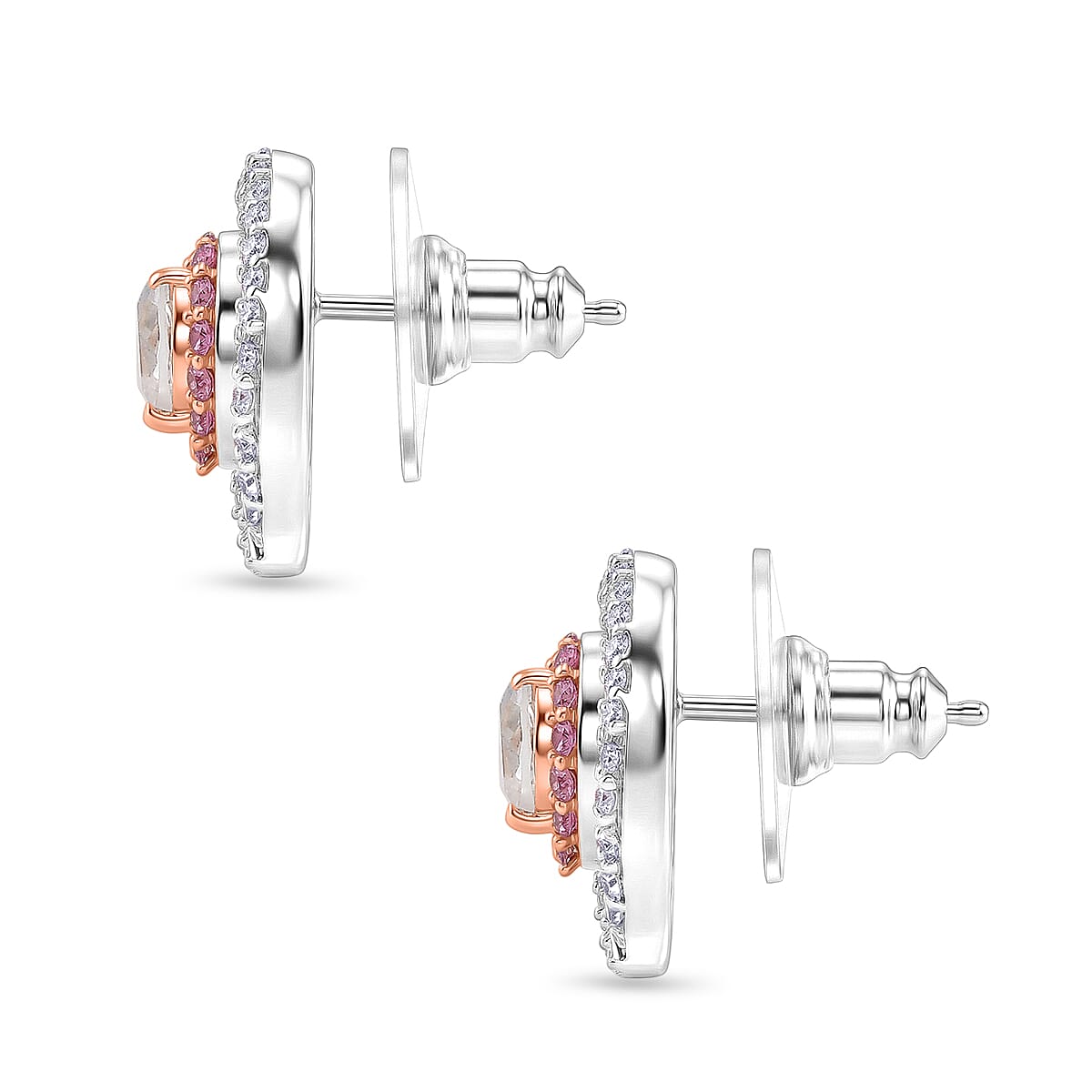 D'Joy White Topaz and Madagascar Pink Sapphire 2.50 ctw Earrings in Rhodium Over Sterling Silver image number 3
