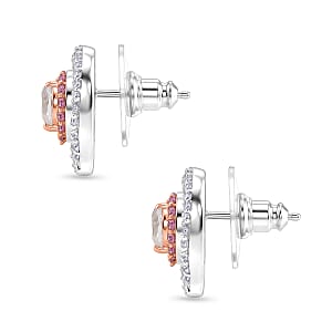 D'Joy White Topaz and Madagascar Pink Sapphire 2.50 ctw Earrings in Rhodium Over Sterling Silver
