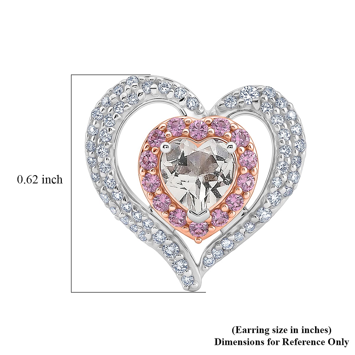 D'Joy White Topaz and Madagascar Pink Sapphire 2.50 ctw Twin Heart Romance Earrings in Rhodium Over Sterling Silver