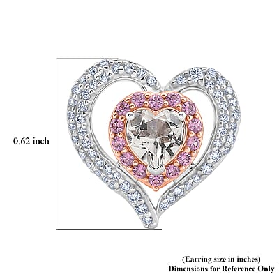 D'Joy White Topaz and Madagascar Pink Sapphire 2.50 ctw Twin Heart Romance Earrings in Rhodium Over Sterling Silver