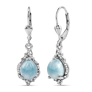 D'Joy AAA Larimar and Moissanite 4.40 ctw Ocean Lace Drop Earrings in Rhodium Over Sterling Silver