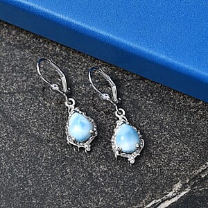 D'Joy AAA Larimar and Moissanite 4.40 ctw Ocean Lace Drop Earrings in Rhodium Over Sterling Silver