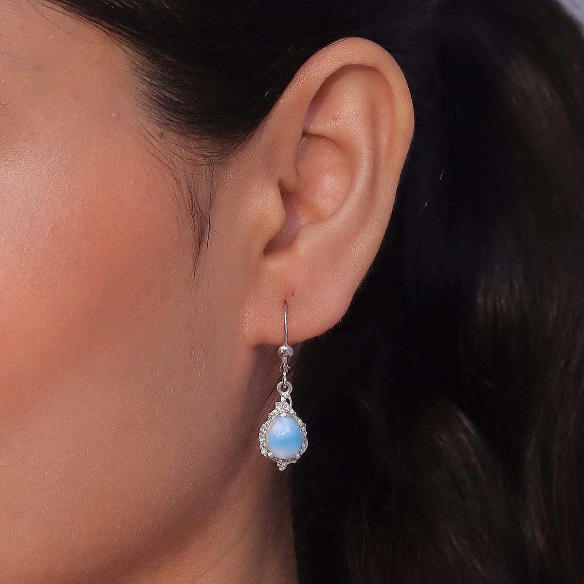 D'Joy AAA Larimar and Moissanite 4.40 ctw Ocean Lace Drop Earrings in Rhodium Over Sterling Silver image number 2