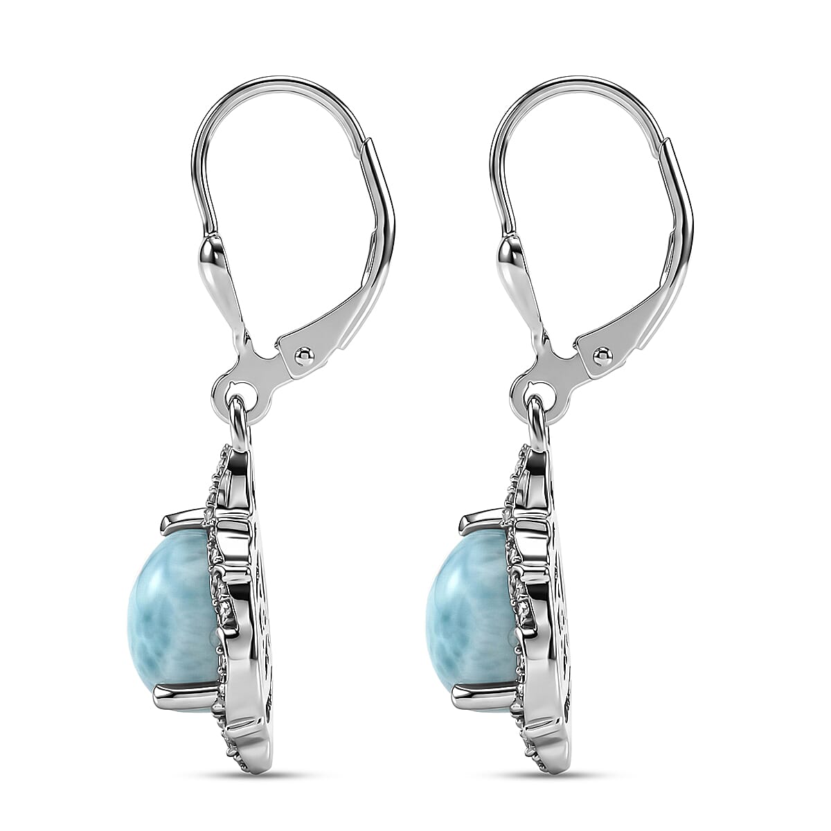 D'Joy AAA Larimar and Moissanite 4.40 ctw Ocean Lace Drop Earrings in Rhodium Over Sterling Silver image number 3