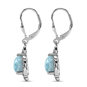 D'Joy AAA Larimar and Moissanite 4.40 ctw Ocean Lace Drop Earrings in Rhodium Over Sterling Silver