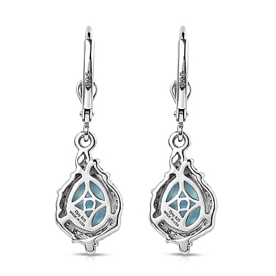 D'Joy AAA Larimar and Moissanite 4.40 ctw Ocean Lace Drop Earrings in Rhodium Over Sterling Silver