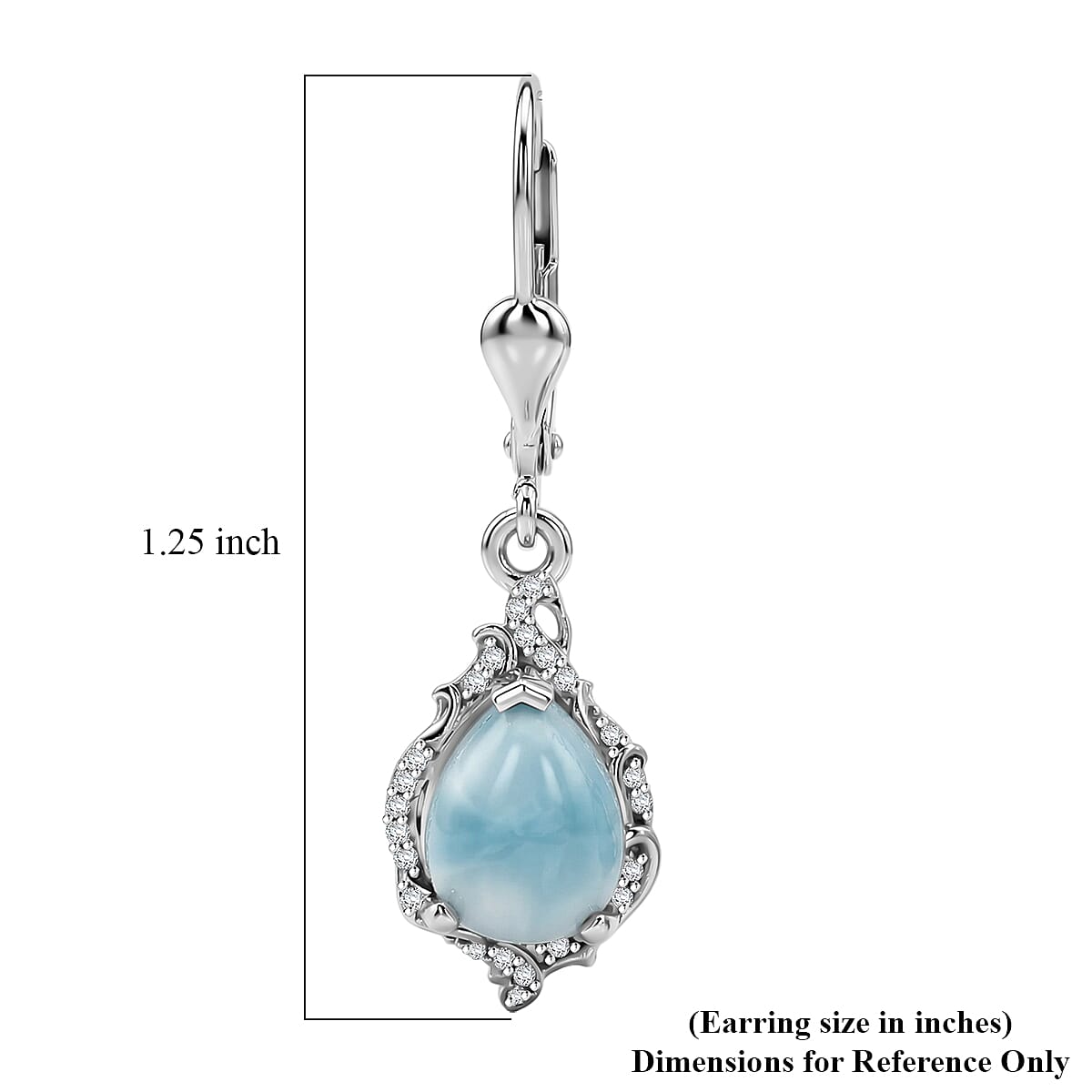 D'Joy AAA Larimar and Moissanite 4.40 ctw Ocean Lace Drop Earrings in Rhodium Over Sterling Silver