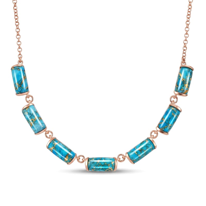 EverTrue Chestnut Brine Turquoise Matrix 23.80 ctw Fancy Necklace in 14K RG Over Copper 18-20 Inches