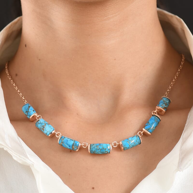 EverTrue Chestnut Brine Turquoise Matrix 23.80 ctw Fancy Necklace in 14K RG Over Copper 18-20 Inches