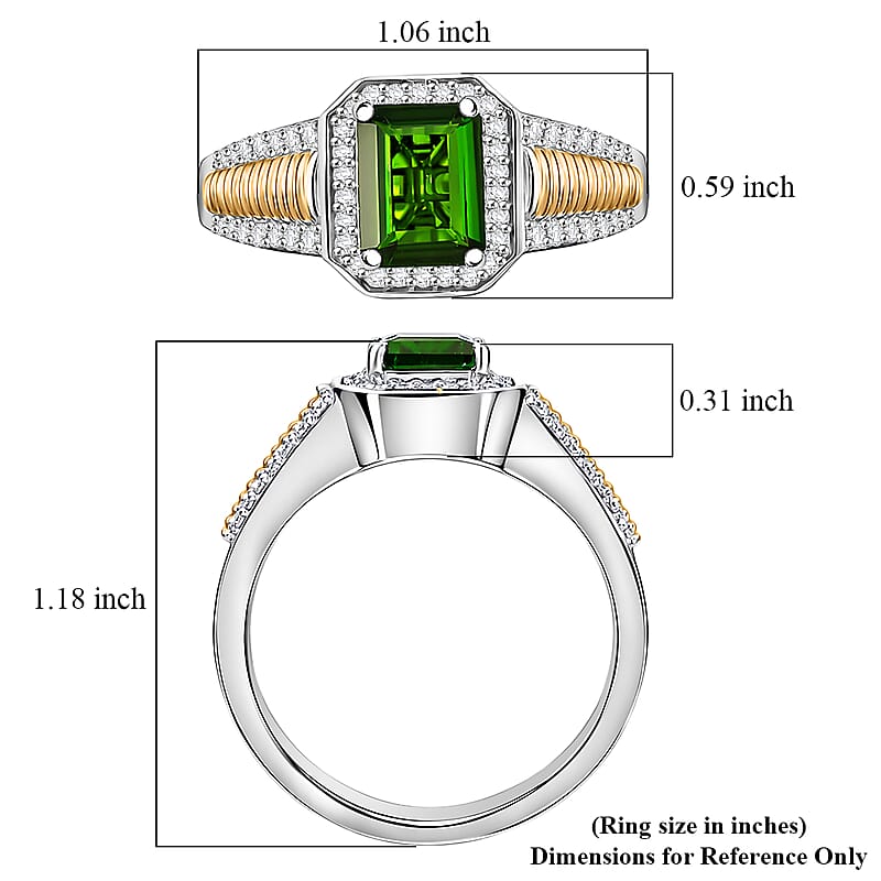 D'Joy Chrome Diopside and Moissanite 2.65 ctw Men's Ring in 18K Vermeil YG and Rhodium Over Sterling Silver (Size 12.0)