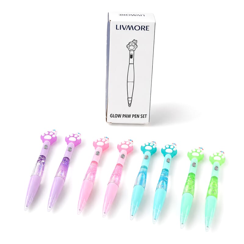 Livmore Multi Color Bear Paw Desing Set of 8 Pen Gift Set with RCB Light