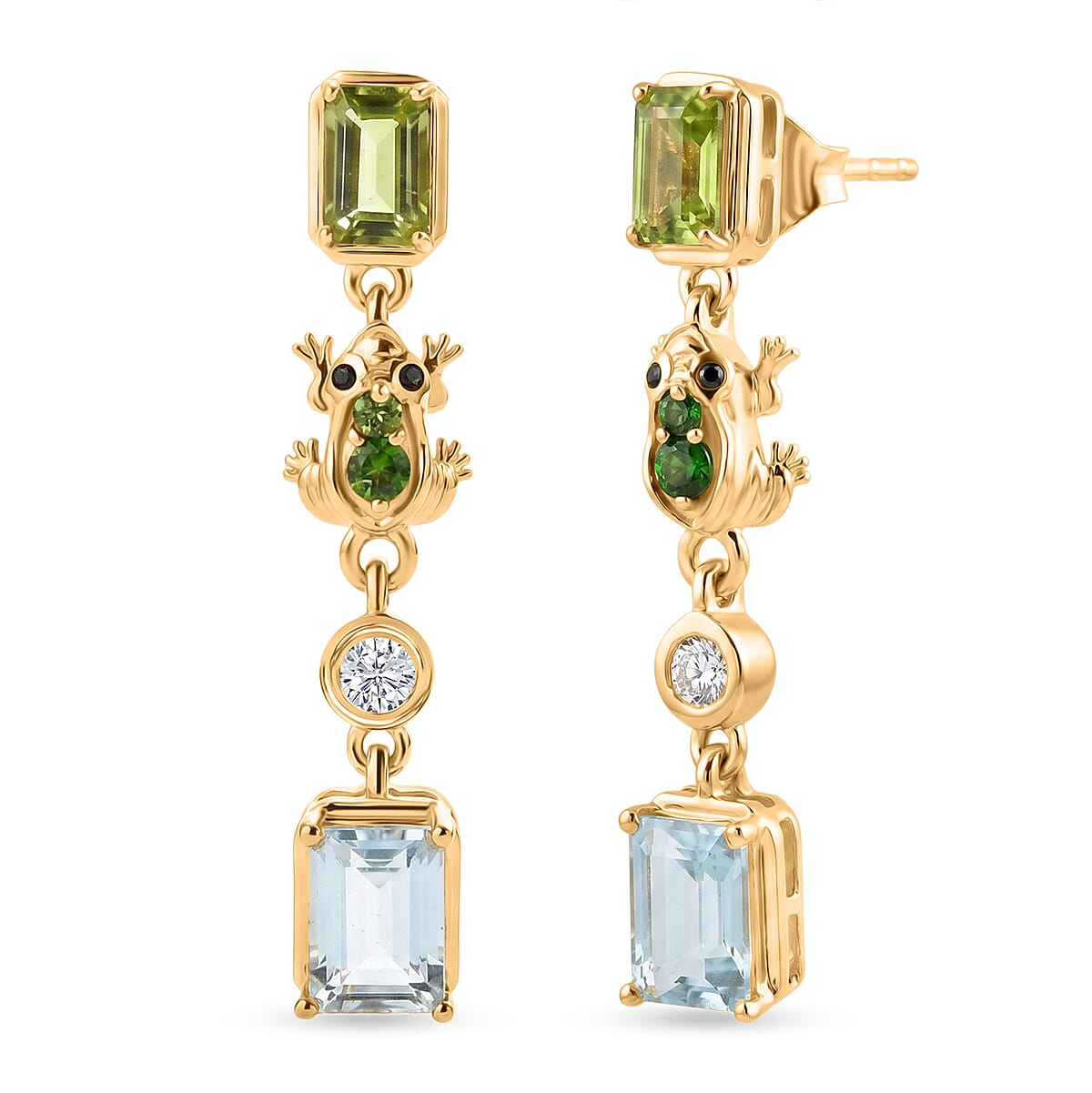 GP Premium Sky Blue Topaz and Multi Gemstone 4.20 ctw Dangling Earrings in 18K Vermeil Yellow Gold Over Sterling Silver