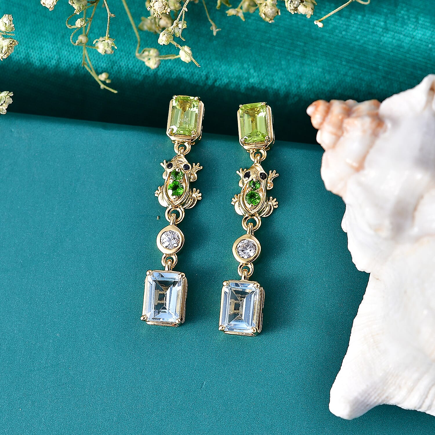 GP Premium Sky Blue Topaz and Multi Gemstone 4.20 ctw Dangling Earrings in 18K Vermeil Yellow Gold Over Sterling Silver