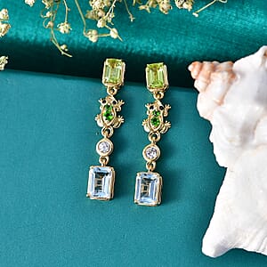 GP Premium Sky Blue Topaz and Multi Gemstone 4.20 ctw Dangling Earrings in 18K Vermeil Yellow Gold Over Sterling Silver