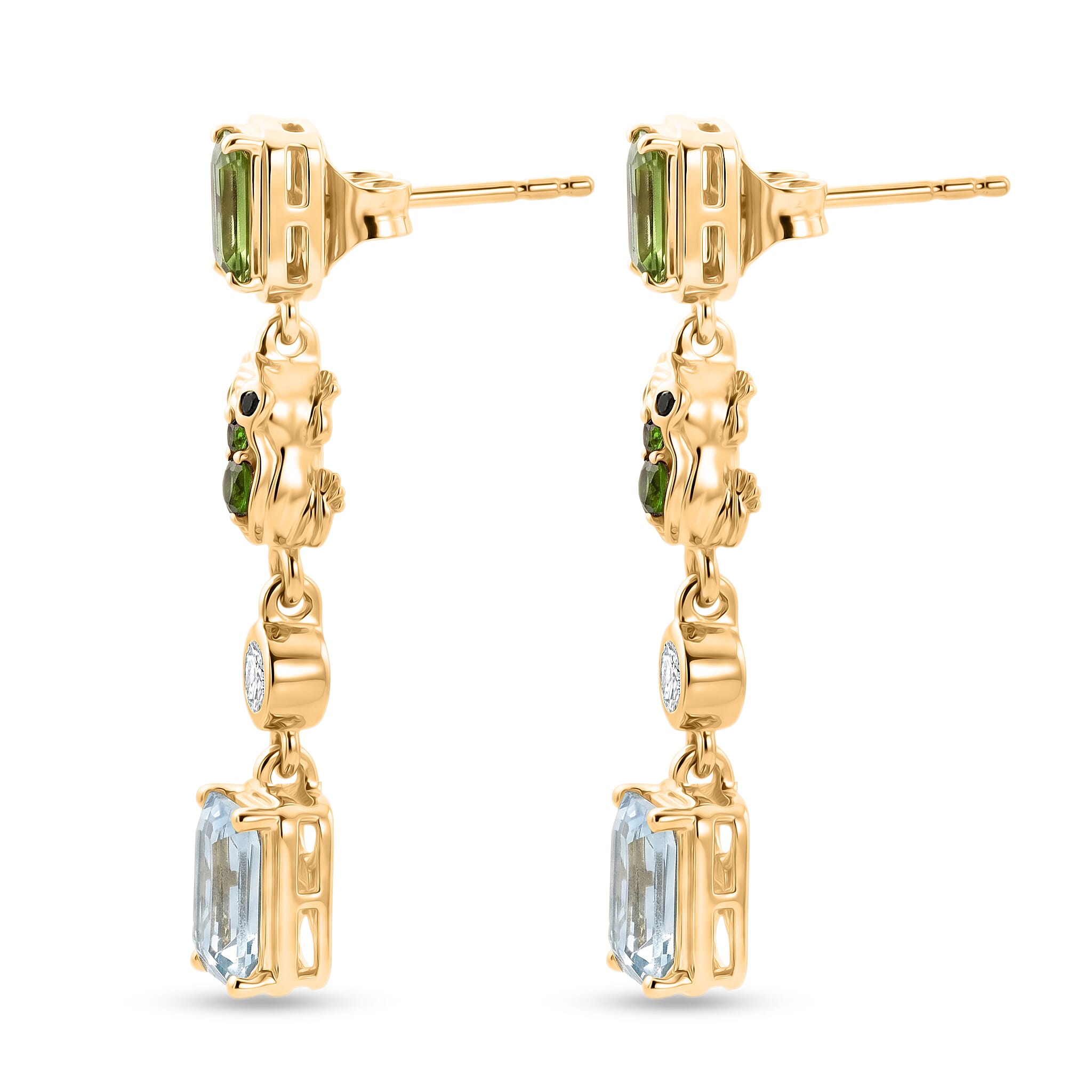 GP Premium Sky Blue Topaz and Multi Gemstone 4.20 ctw Dangling Earrings in 18K Vermeil Yellow Gold Over Sterling Silver