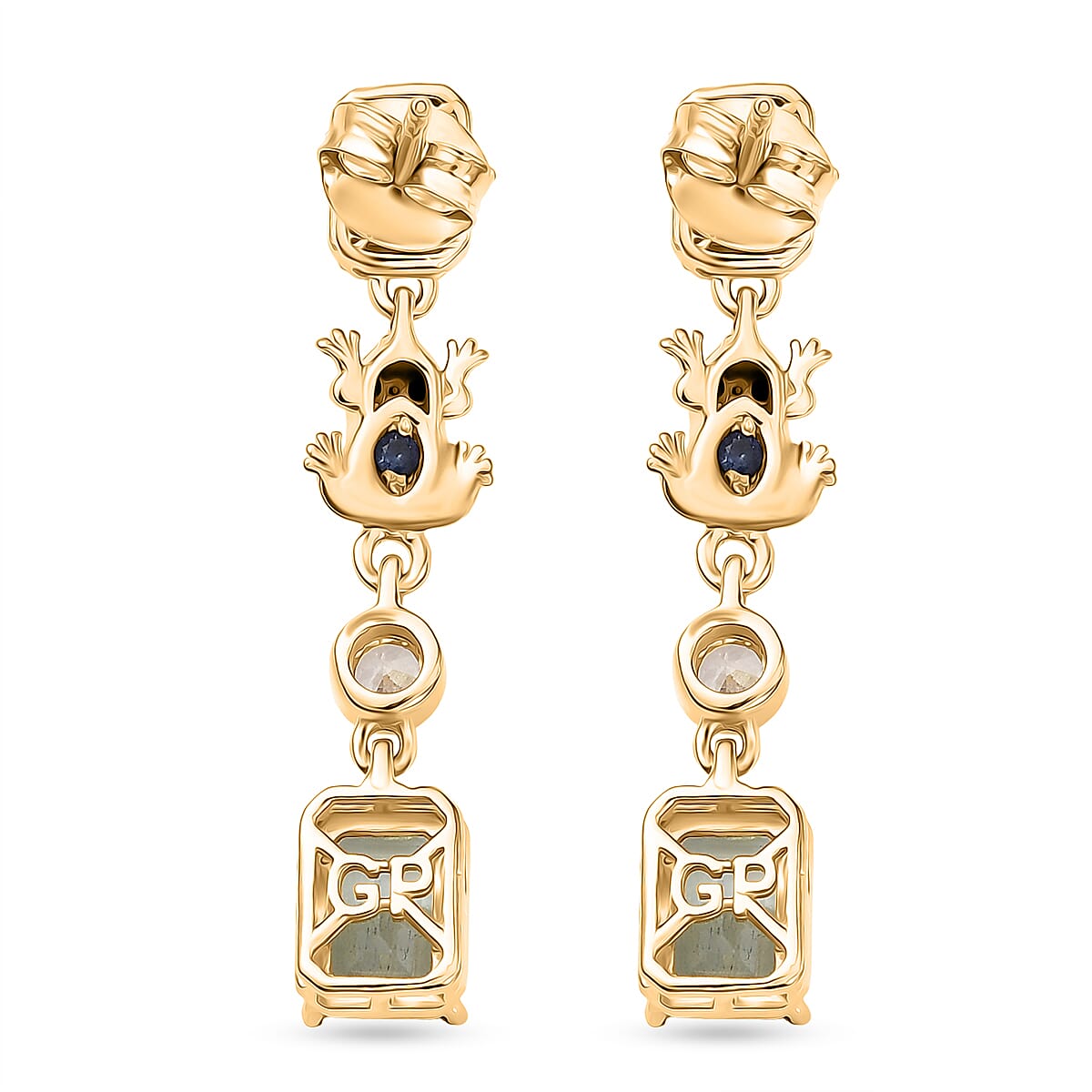 GP Premium Sky Blue Topaz and Multi Gemstone 4.20 ctw Dangling Earrings in 18K Vermeil Yellow Gold Over Sterling Silver